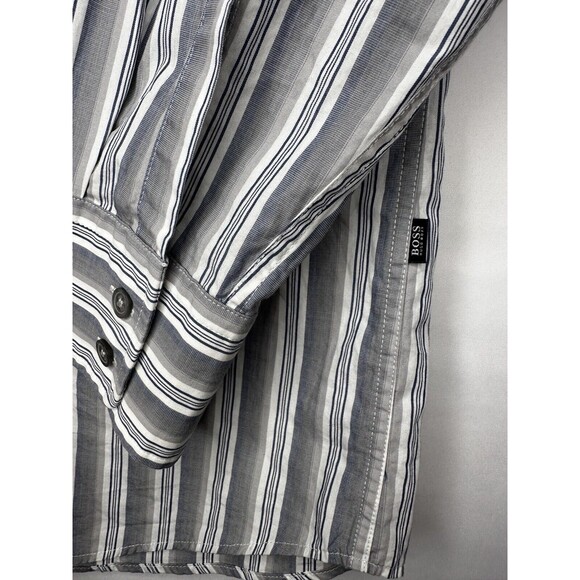 BOSS Hugo Boss Regular Fit Gray Striped Button Up Shirt Men’s Size Large - Picture 2 of 7